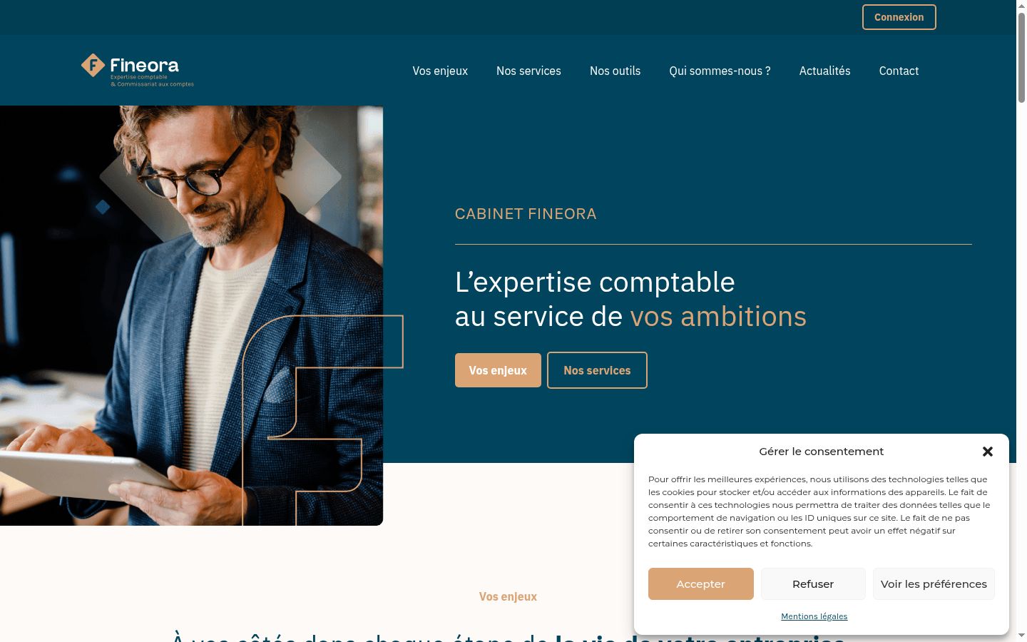 Capture d'écran de la bannière de consentement affichée avant toute interaction