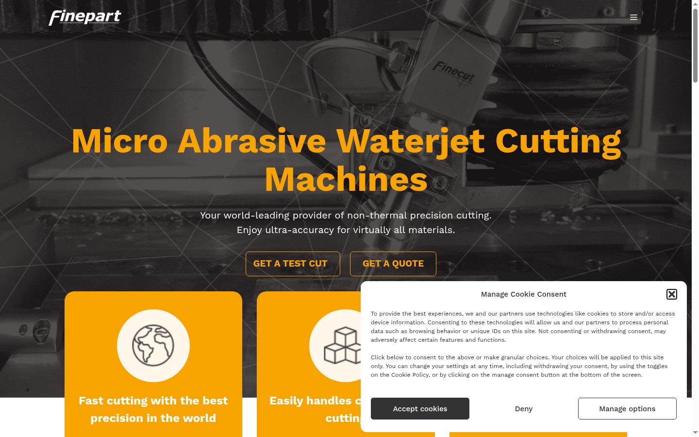 Screenshot del banner di consenso mostrato prima di qualsiasi interazione