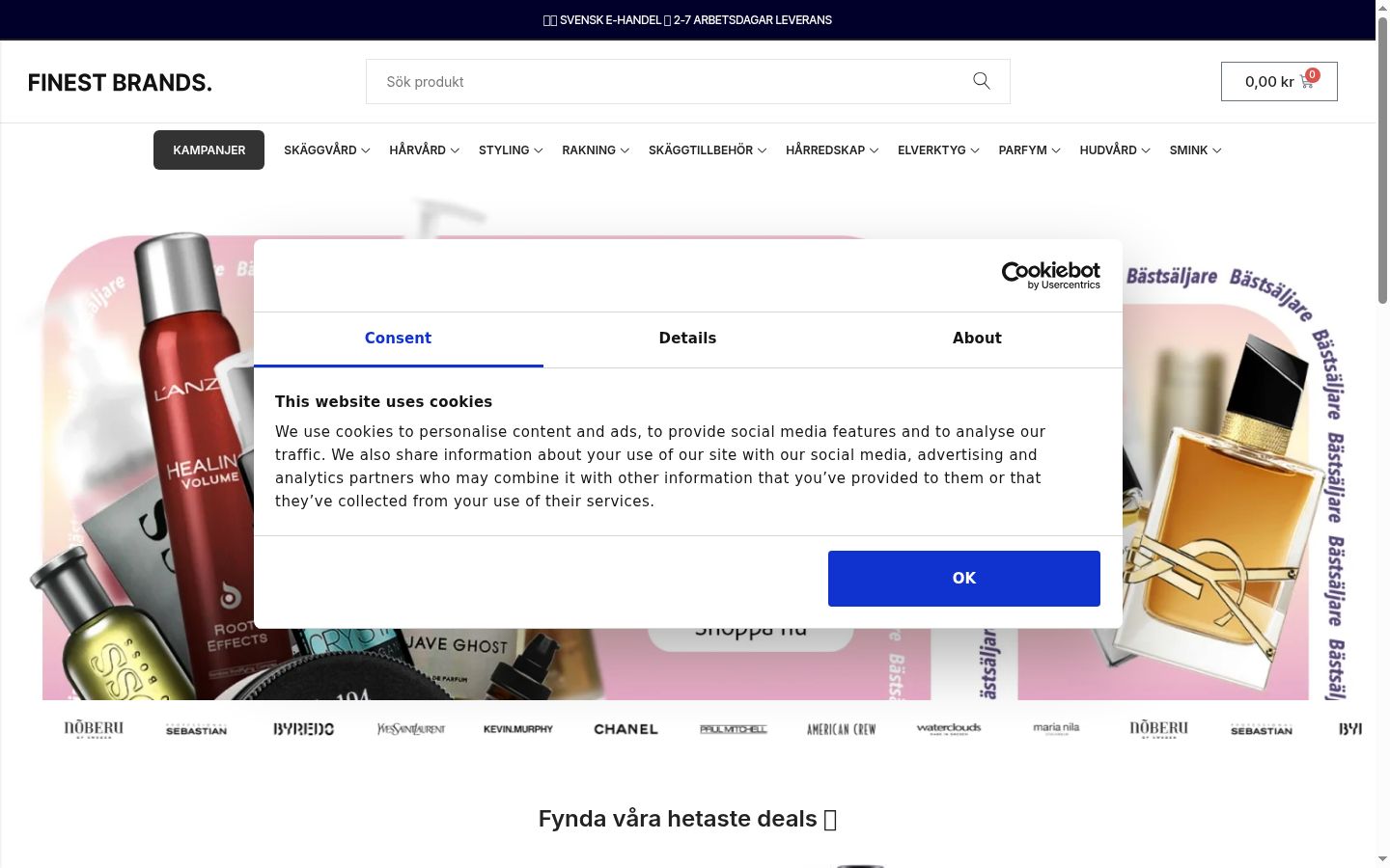 Screenshot del banner di consenso mostrato prima di qualsiasi interazione