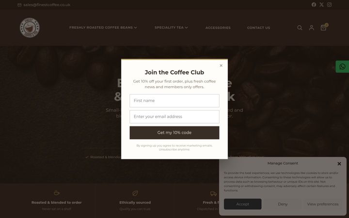 Screenshot ta' finestcoffeeandtea.co.uk
