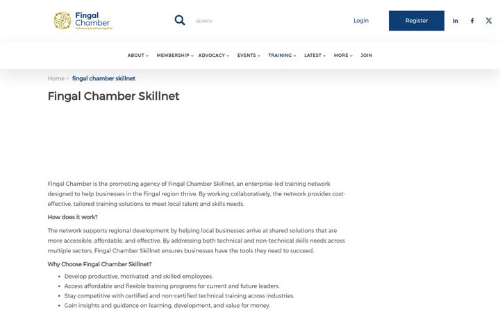Screenshot of fingalchamberskillnet.ie