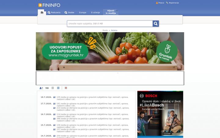 Screenshot of fininfo.hr