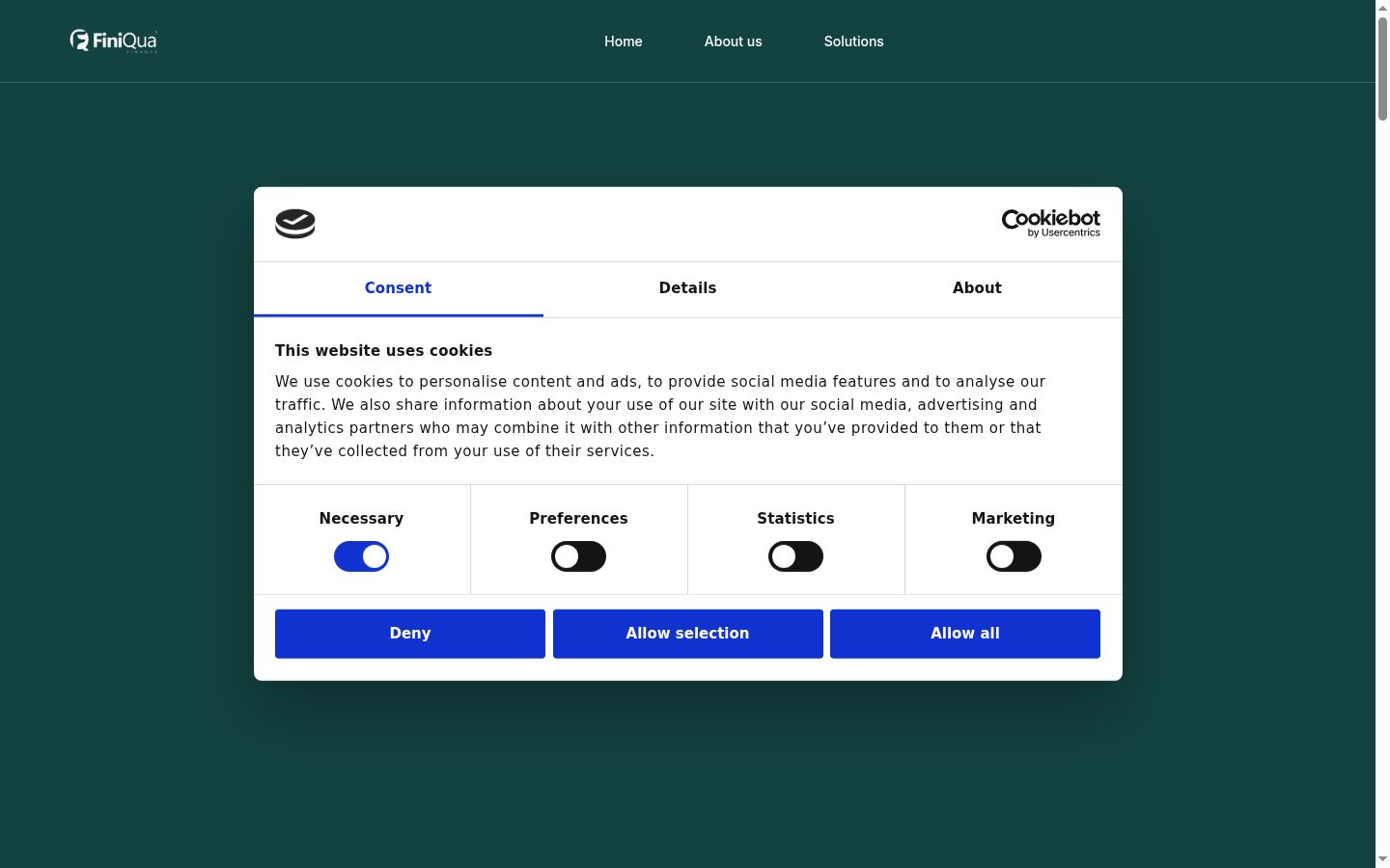 Screenshot of the consent banner shown before any interaction