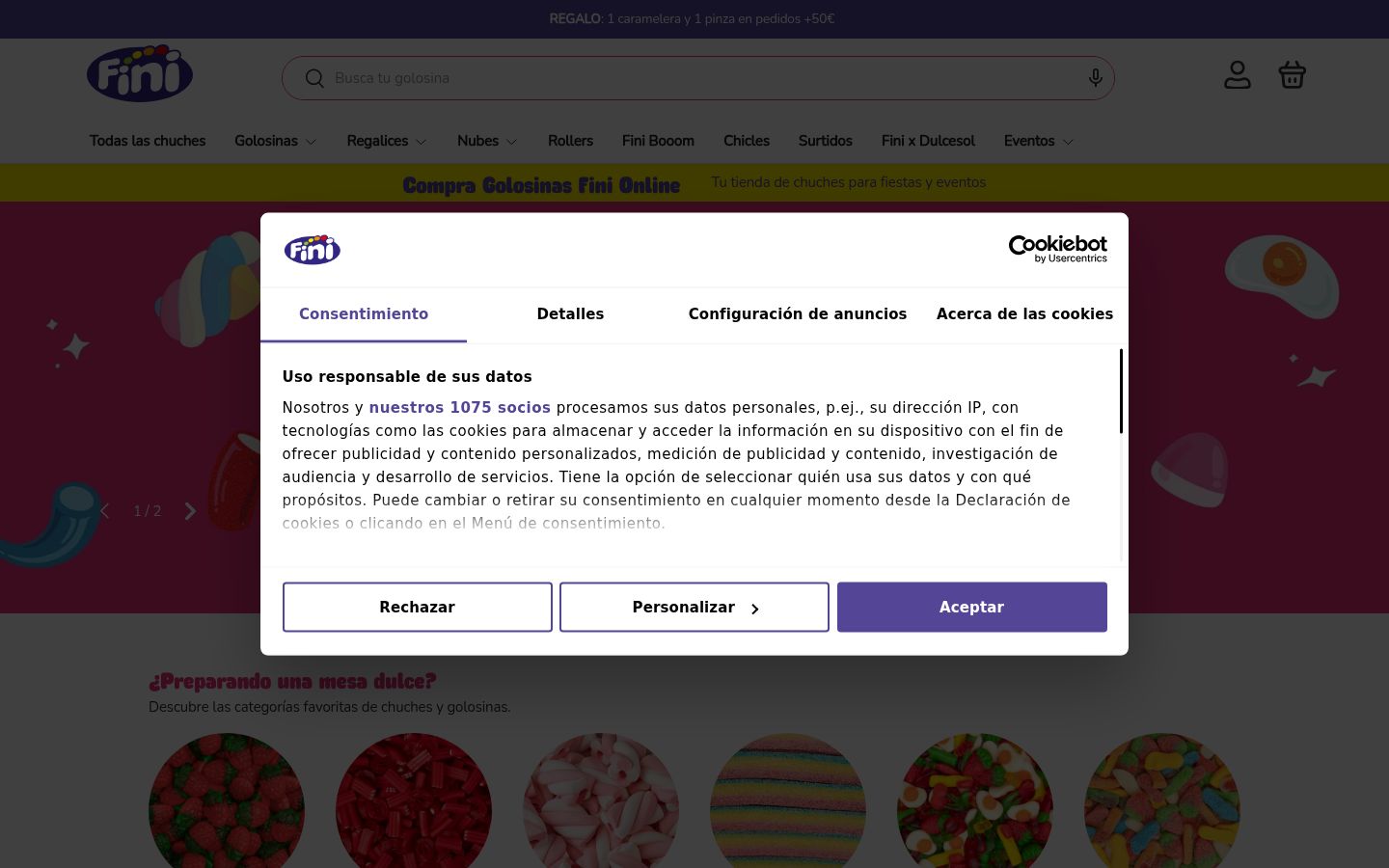 Capture d'écran de la bannière de consentement affichée avant toute interaction