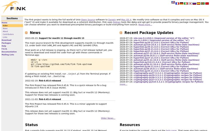 Screenshot of finkproject.org