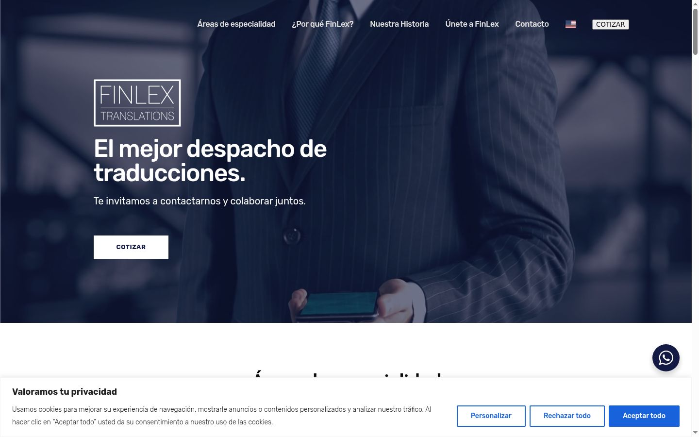 Captura de pantalla del banner de consentimiento mostrado antes de cualquier interacción