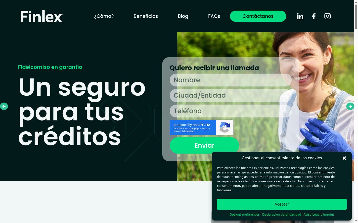 Captura de pantalla del banner de consentimiento mostrado antes de cualquier interacción