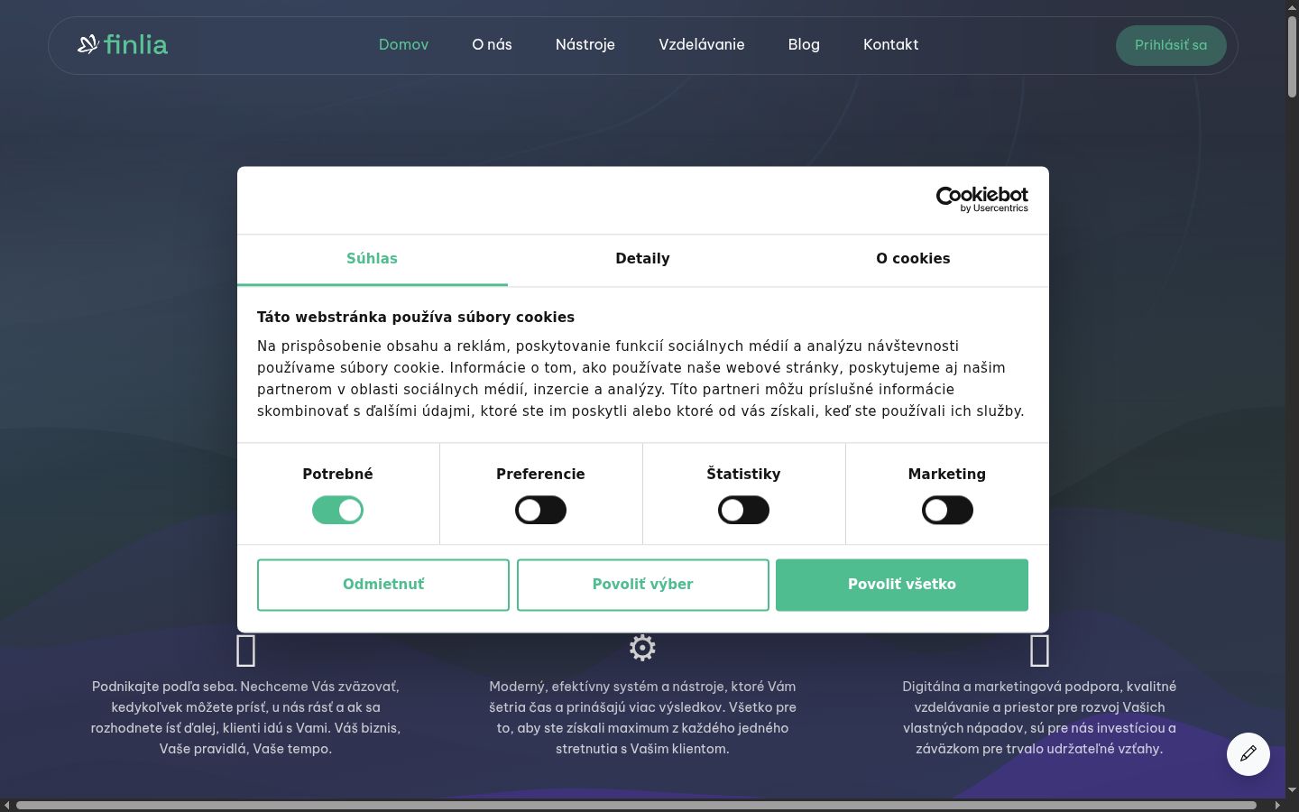 Screenshot del banner di consenso mostrato prima di qualsiasi interazione