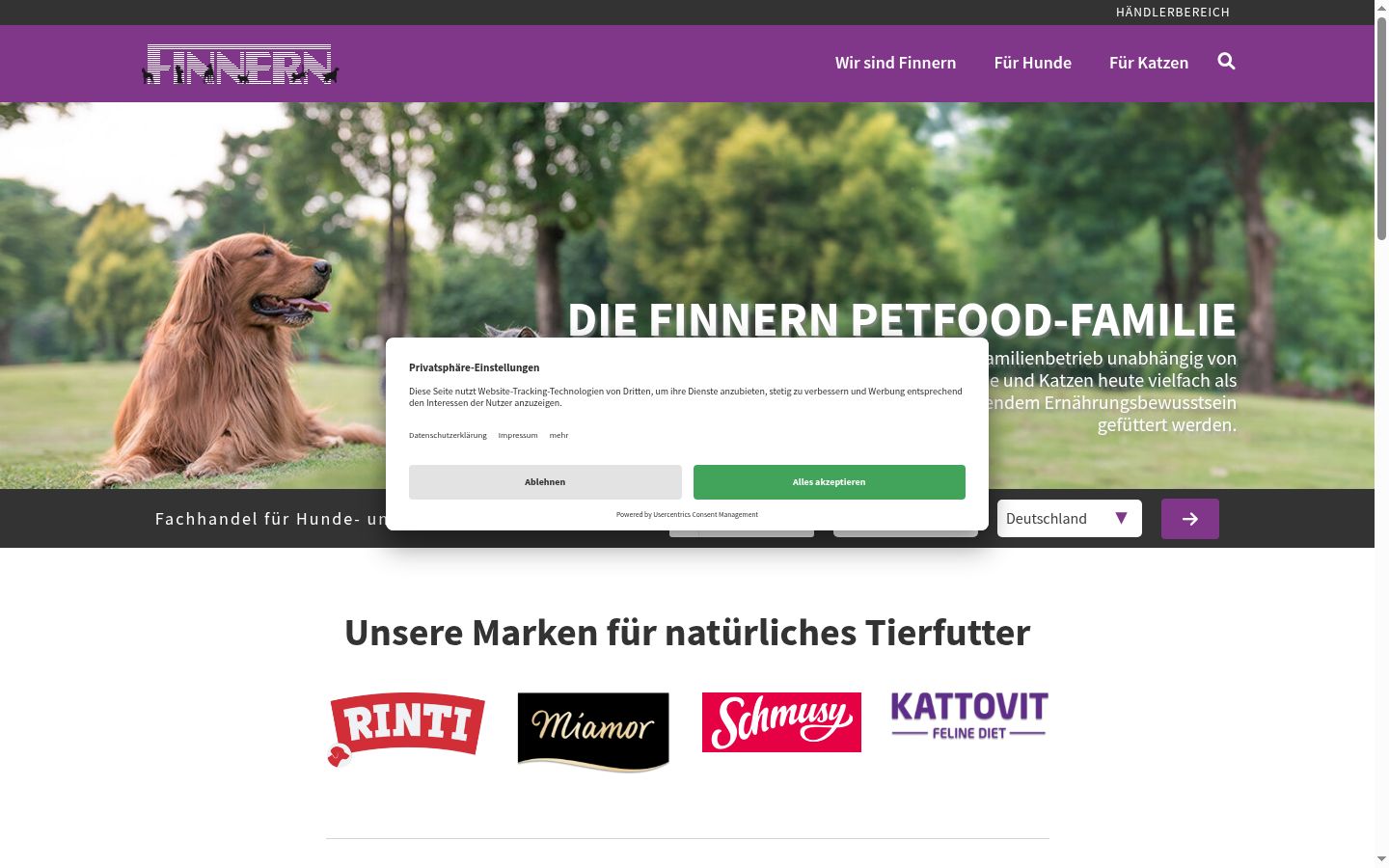 Screenshot des Einwilligungsbanners vor jeglicher Interaktion