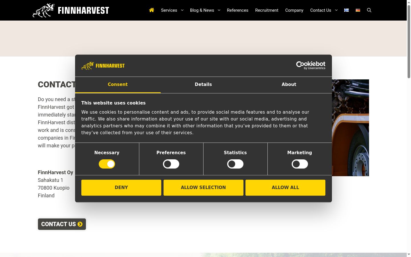 Screenshot del banner di consenso mostrato prima di qualsiasi interazione