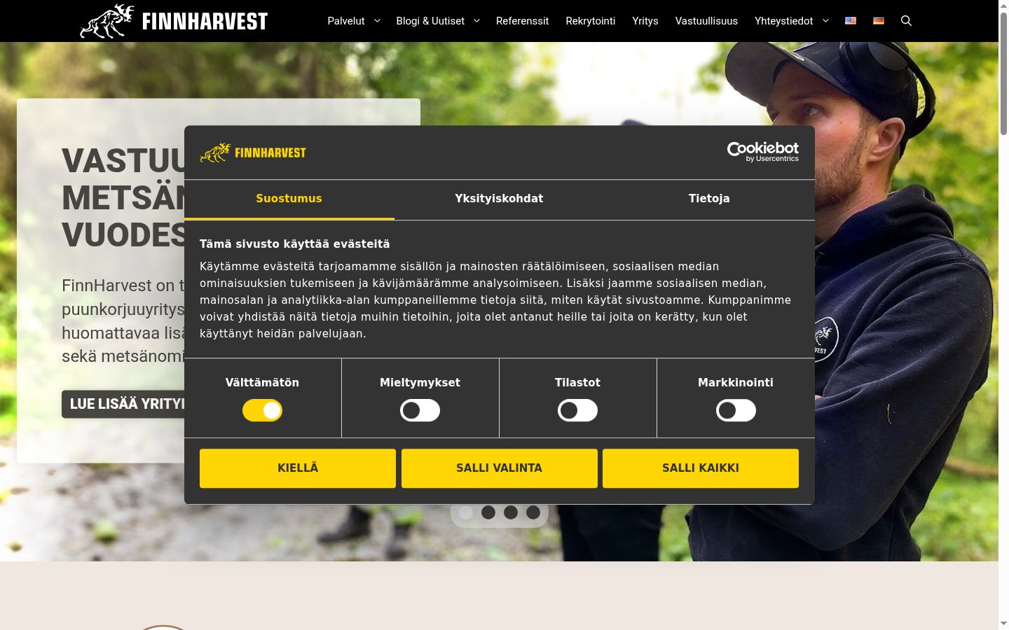 Screenshot des Einwilligungsbanners vor jeglicher Interaktion