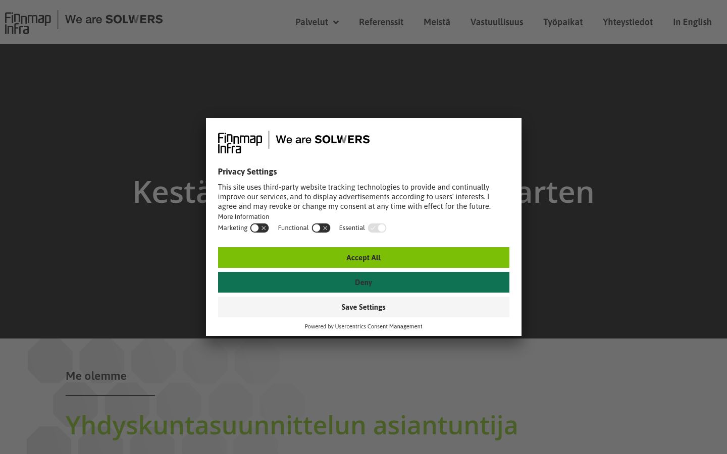 Ekrānuzņēmums ar piekrišanas baneri, kas tika rādīts pirms jebkādas mijiedarbības