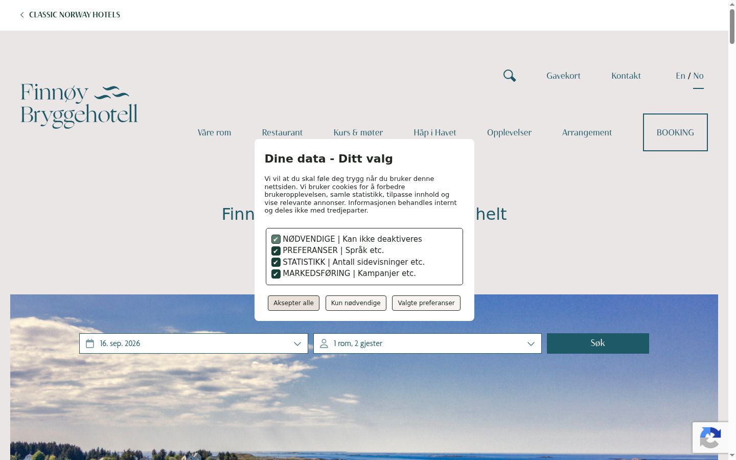 Skærmbillede af samtykkebanneret, som det blev vist før nogen interaktion