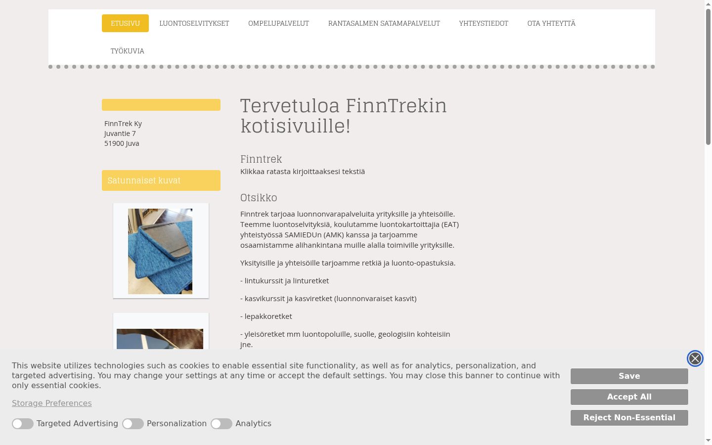 Kuvakaappaus suostumusbannerista, joka näytettiin ennen mitään vuorovaikutusta
