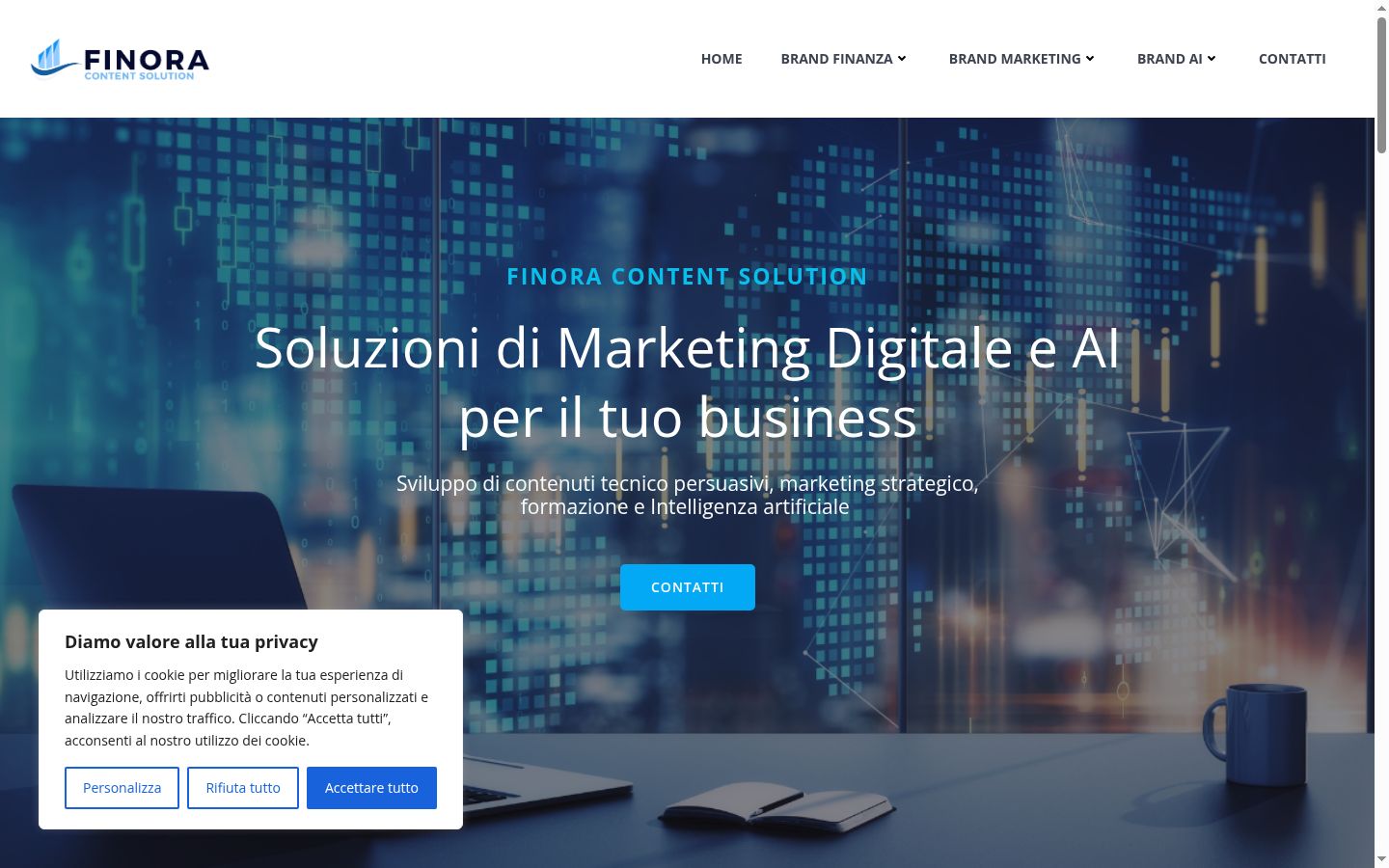 Screenshot del banner di consenso mostrato prima di qualsiasi interazione