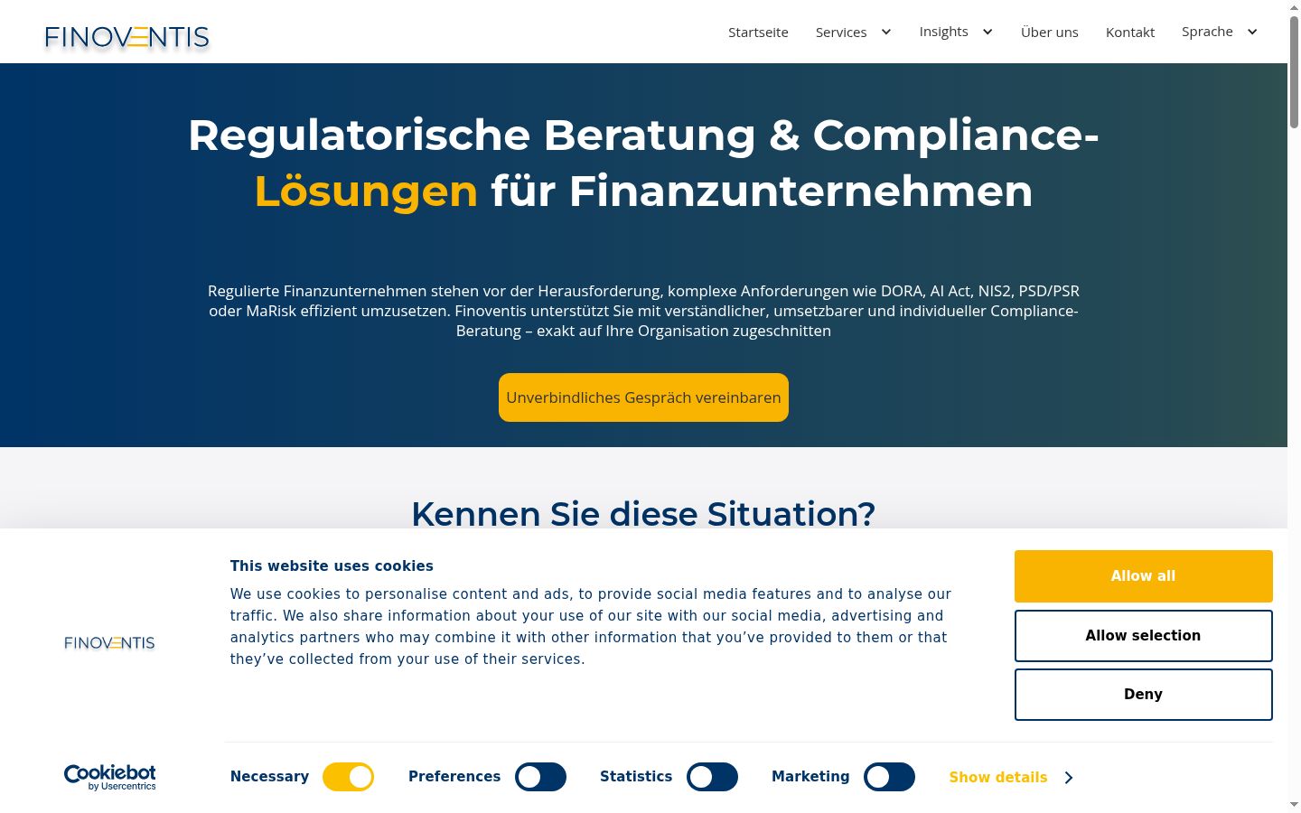 Screenshot des Einwilligungsbanners vor jeglicher Interaktion