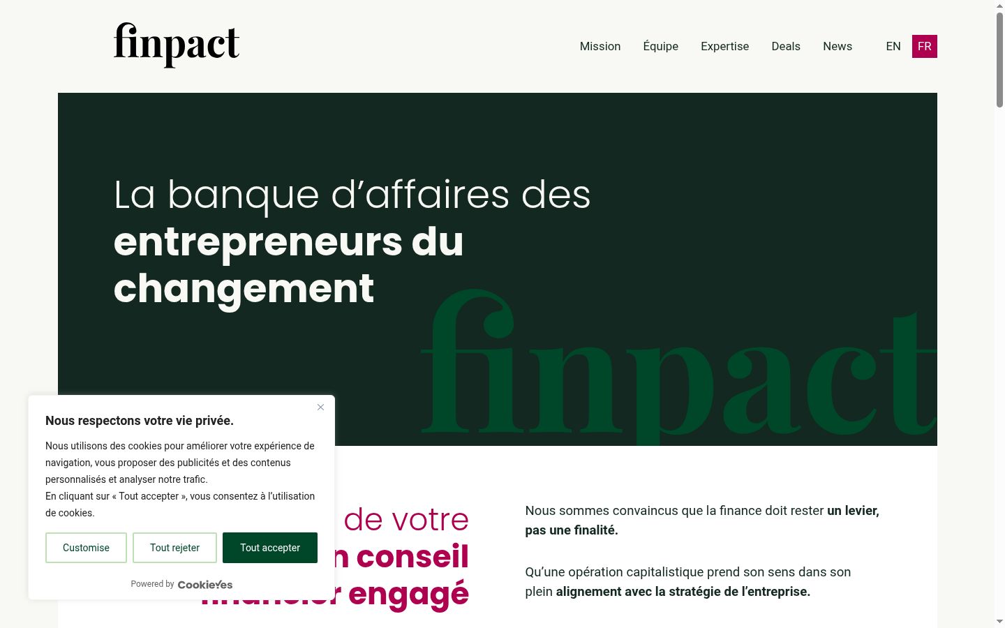 Capture d'écran de la bannière de consentement affichée avant toute interaction