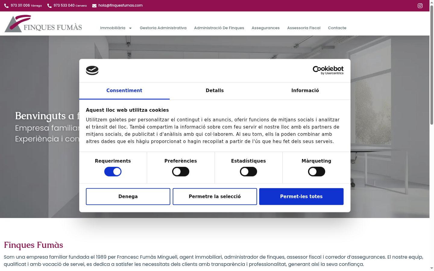 Capture d'écran de la bannière de consentement affichée avant toute interaction