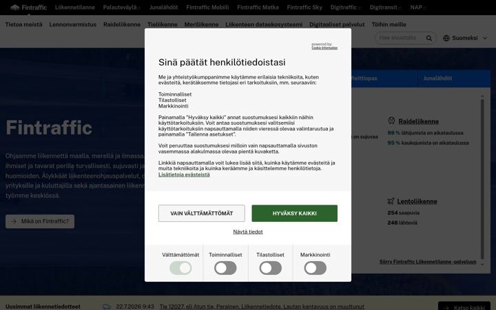 Screenshot of fintraffic.fi