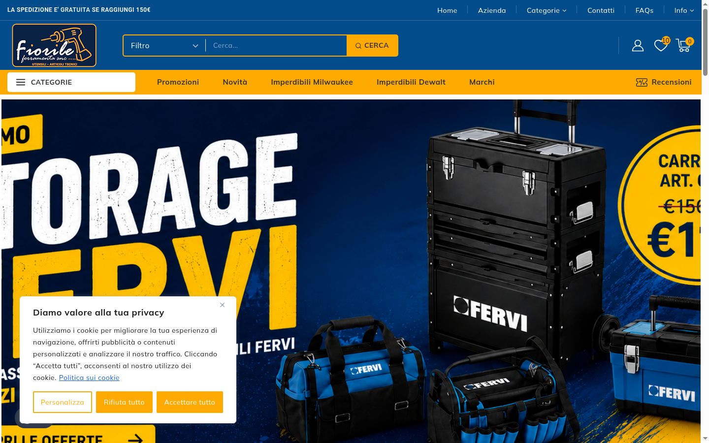 Screenshot del banner di consenso mostrato prima di qualsiasi interazione
