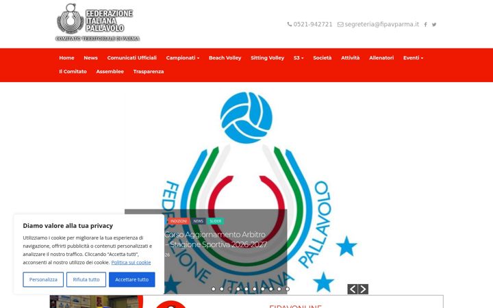 Snímek obrazovky fipavparma.it