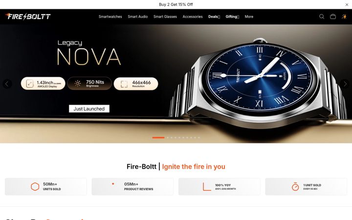 Screenshot of fireboltt.com