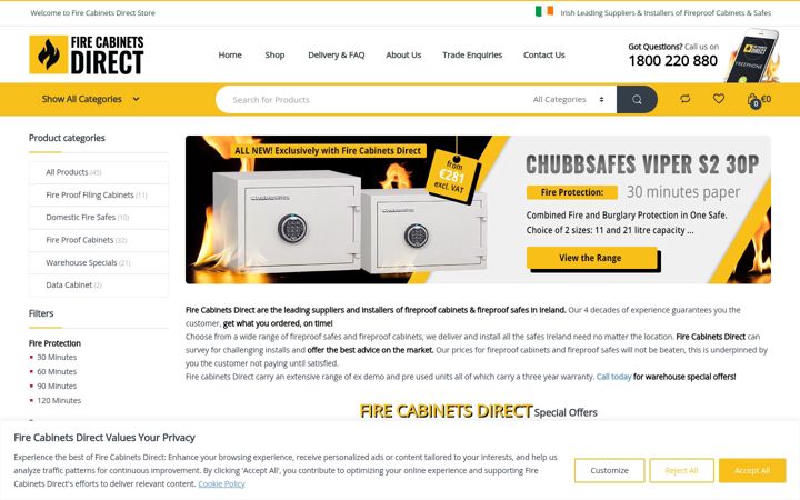 Captură de ecran a firecabinetsdirect.ie