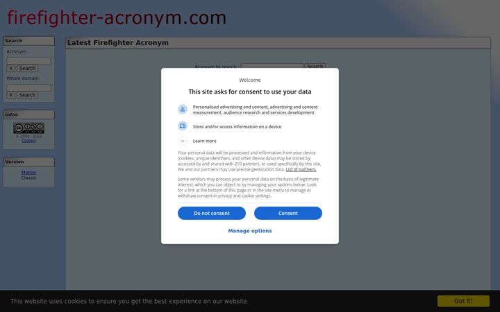 Screenshot of firefighter-acronym.com