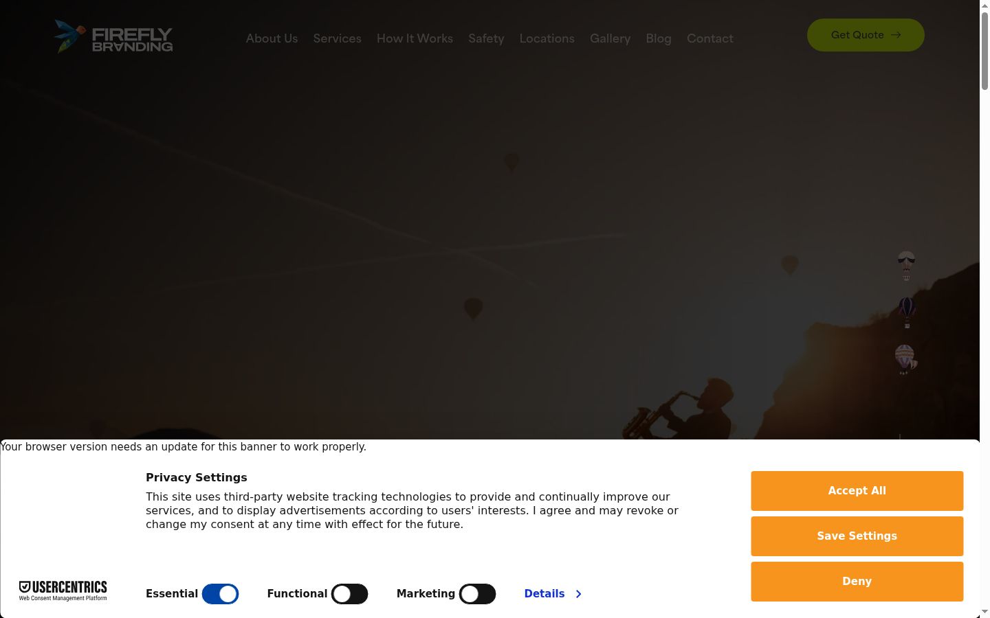 Screenshot del banner di consenso mostrato prima di qualsiasi interazione
