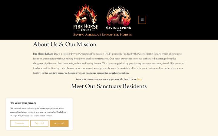 Screenshot of firehorserefuge.org