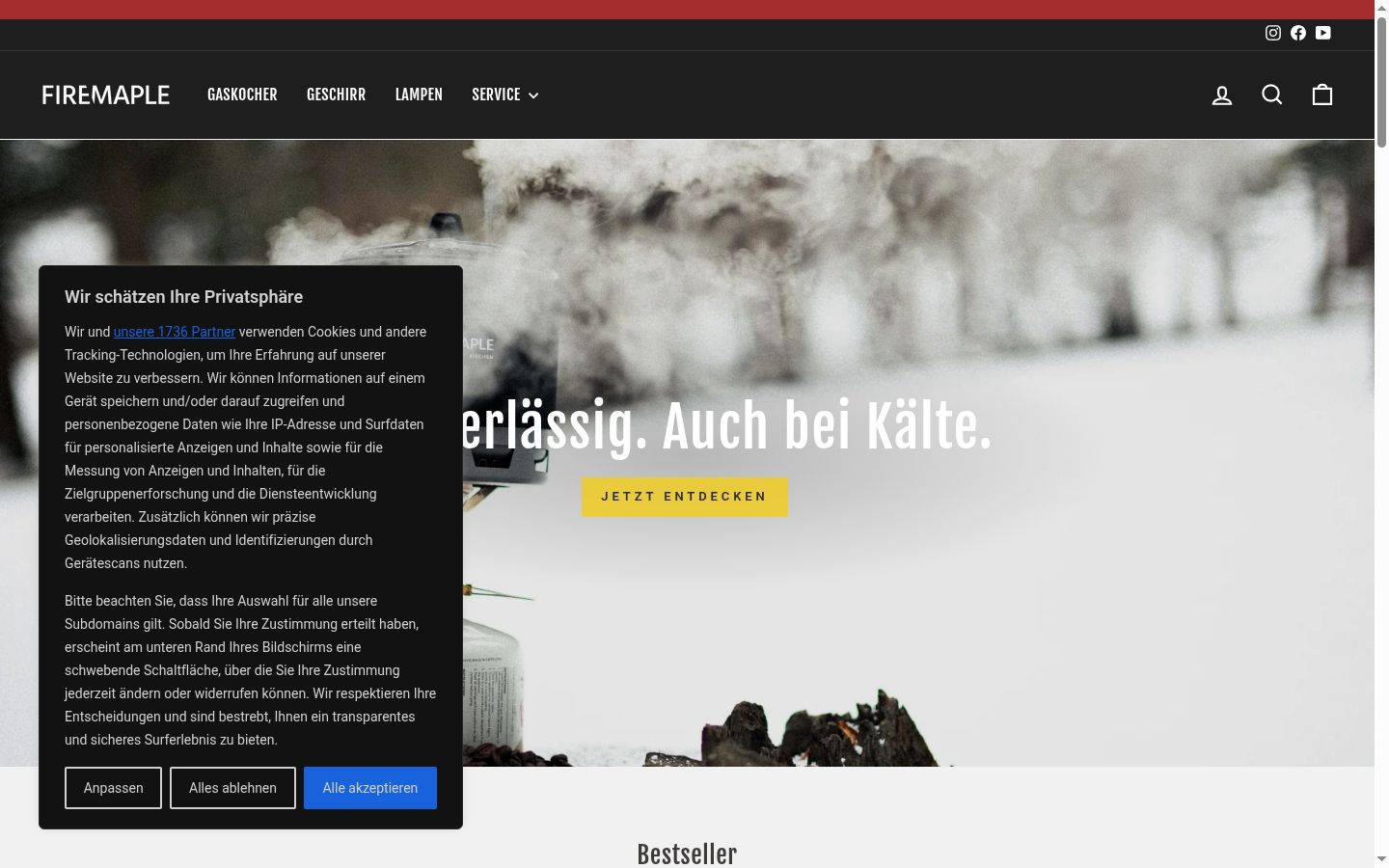 Screenshot del banner di consenso mostrato prima di qualsiasi interazione