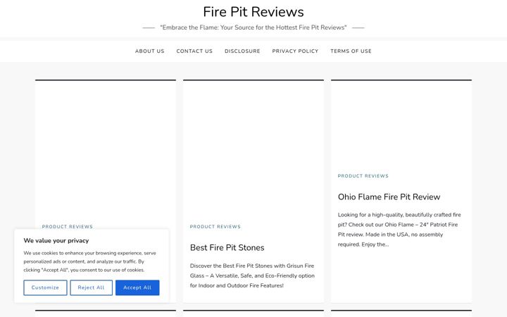 Screenshot of firepitreviewsite.com