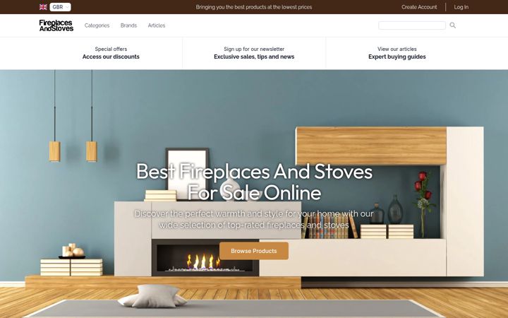 Screenshot of fireplacesandstoves.uk