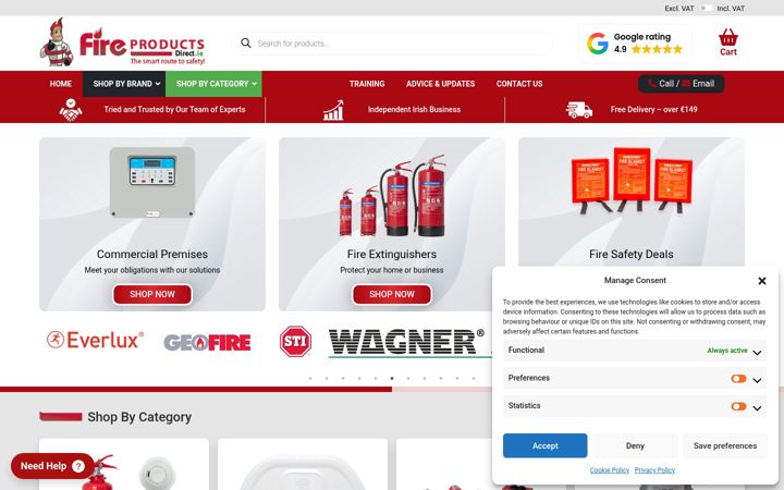 Captură de ecran a fireproductsdirect.ie
