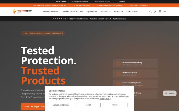 Screenshot ta' fireproofspray.co.uk