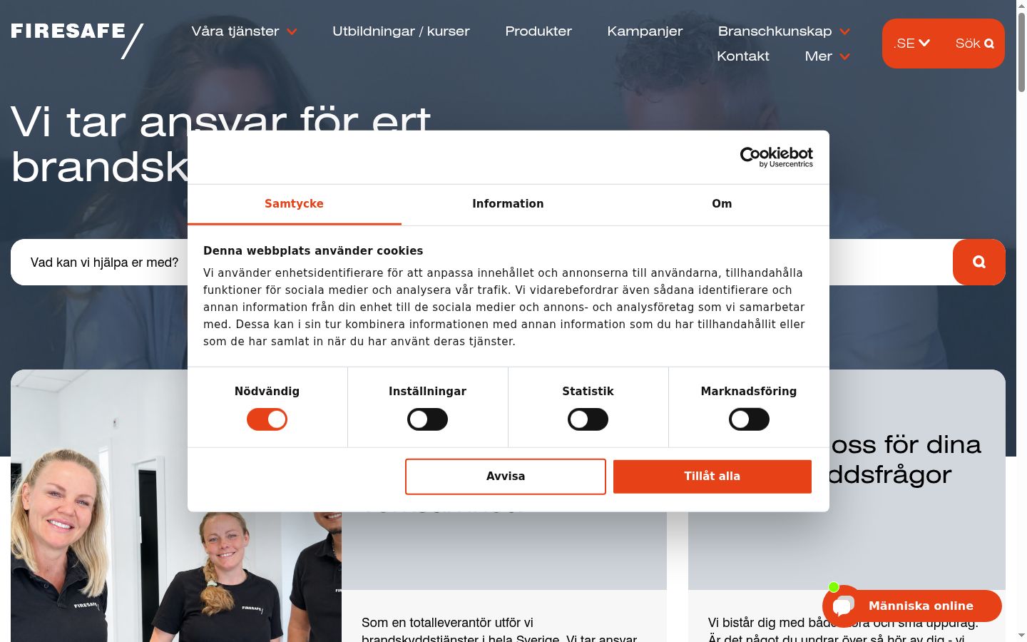 Skärmbild av samtyckesbannern som visades före någon interaktion