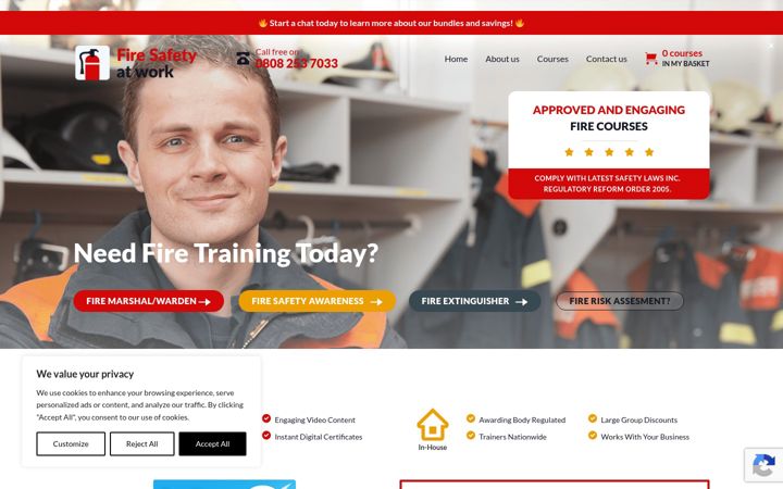 Screenshot ta' firesafetytrainingatwork.co.uk