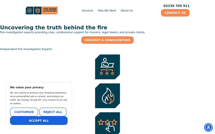 Screenshot of firesceneinvestigation.co.uk