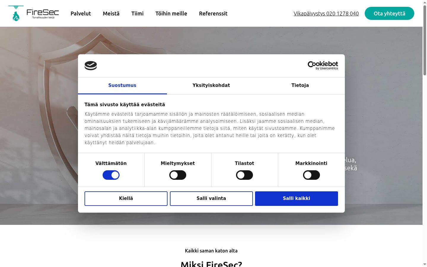 Screenshot del banner di consenso mostrato prima di qualsiasi interazione