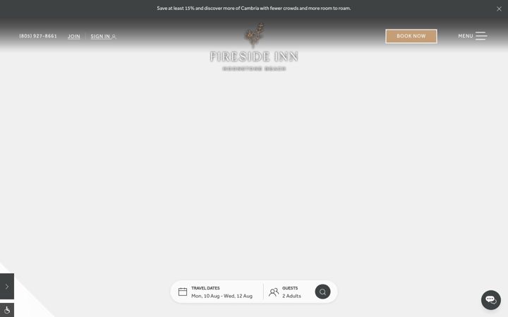 Screenshot of firesideinncambria.com
