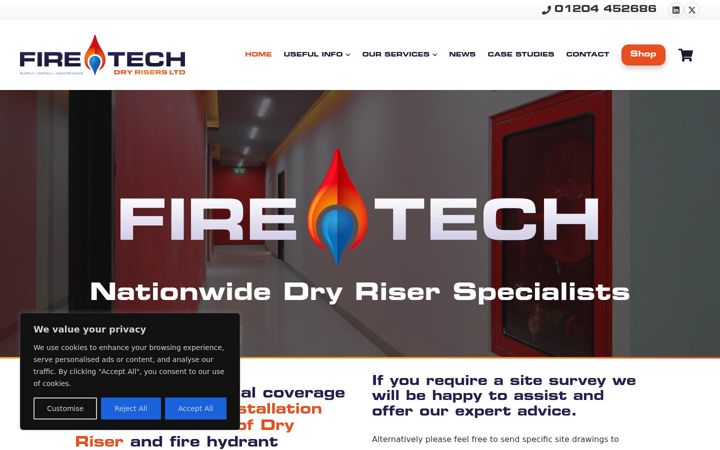 Screenshot of firetechdryrisers.co.uk