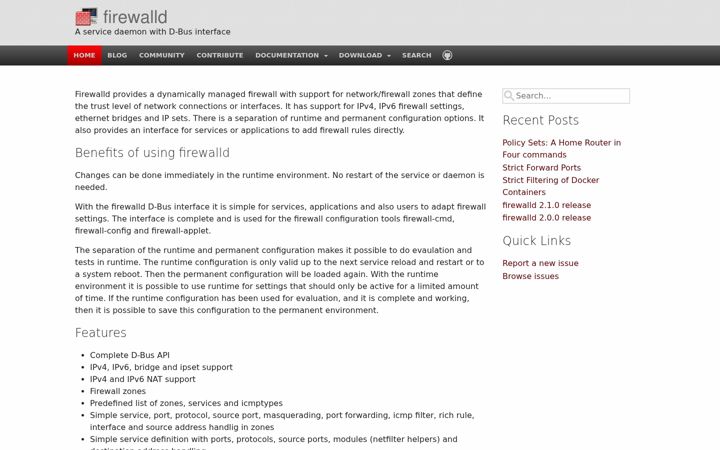 Screenshot of firewalld.org
