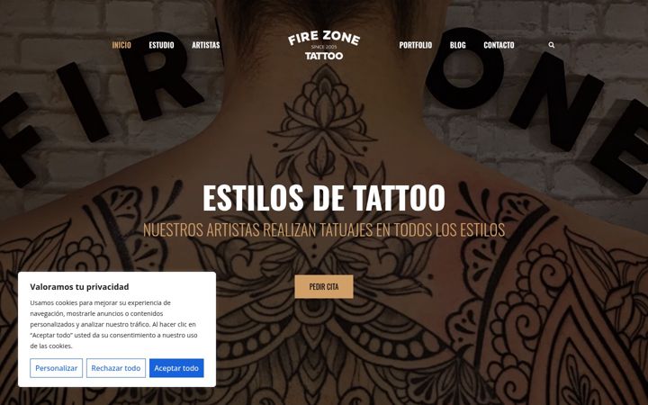 Screenshot του firezonetattoo.es