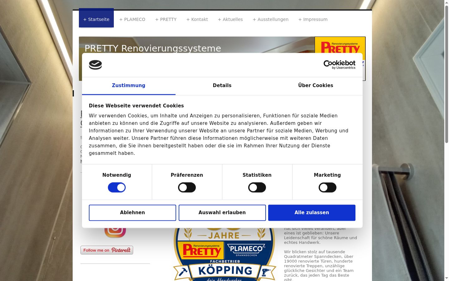 Screenshot des Einwilligungsbanners vor jeglicher Interaktion