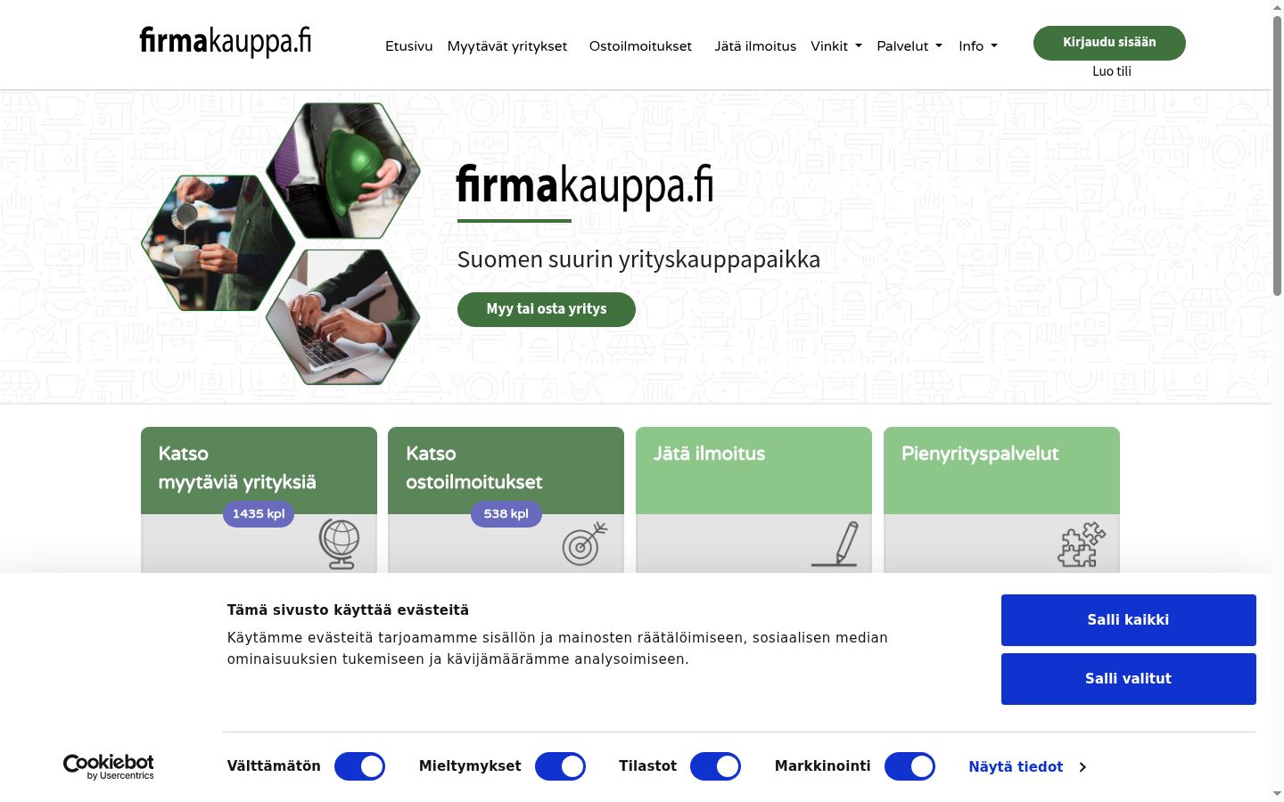 Ekrānuzņēmums ar piekrišanas baneri, kas tika rādīts pirms jebkādas mijiedarbības