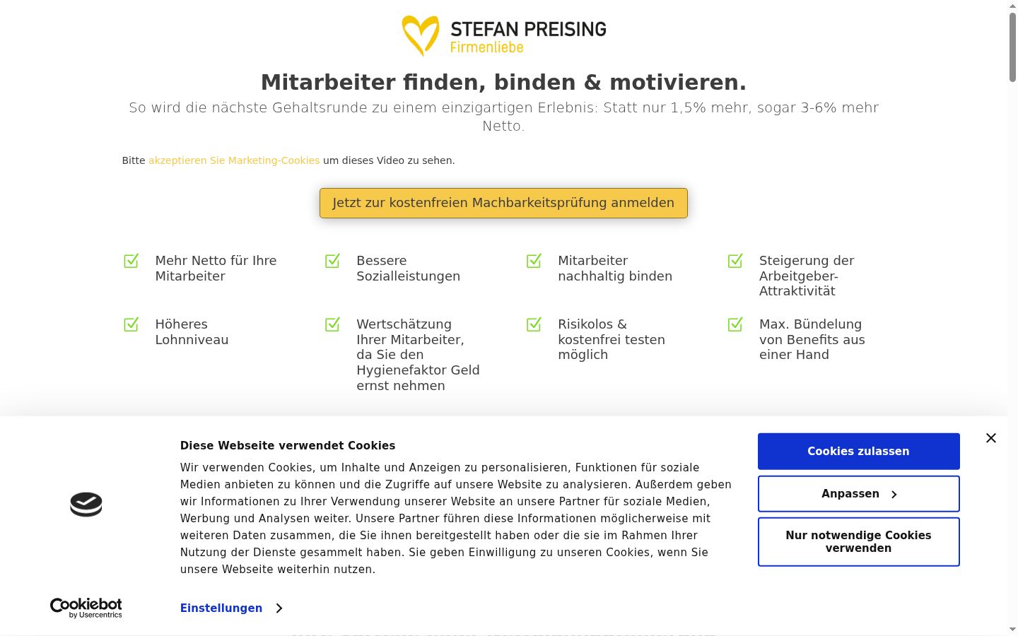 Screenshot des Einwilligungsbanners vor jeglicher Interaktion