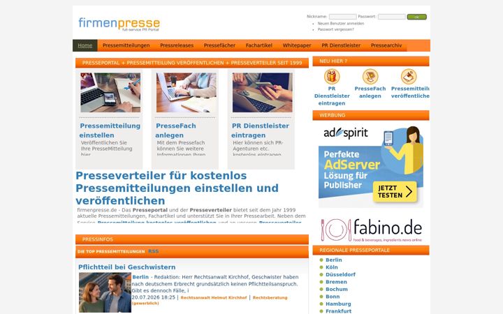 Screenshot of firmenpresse.de