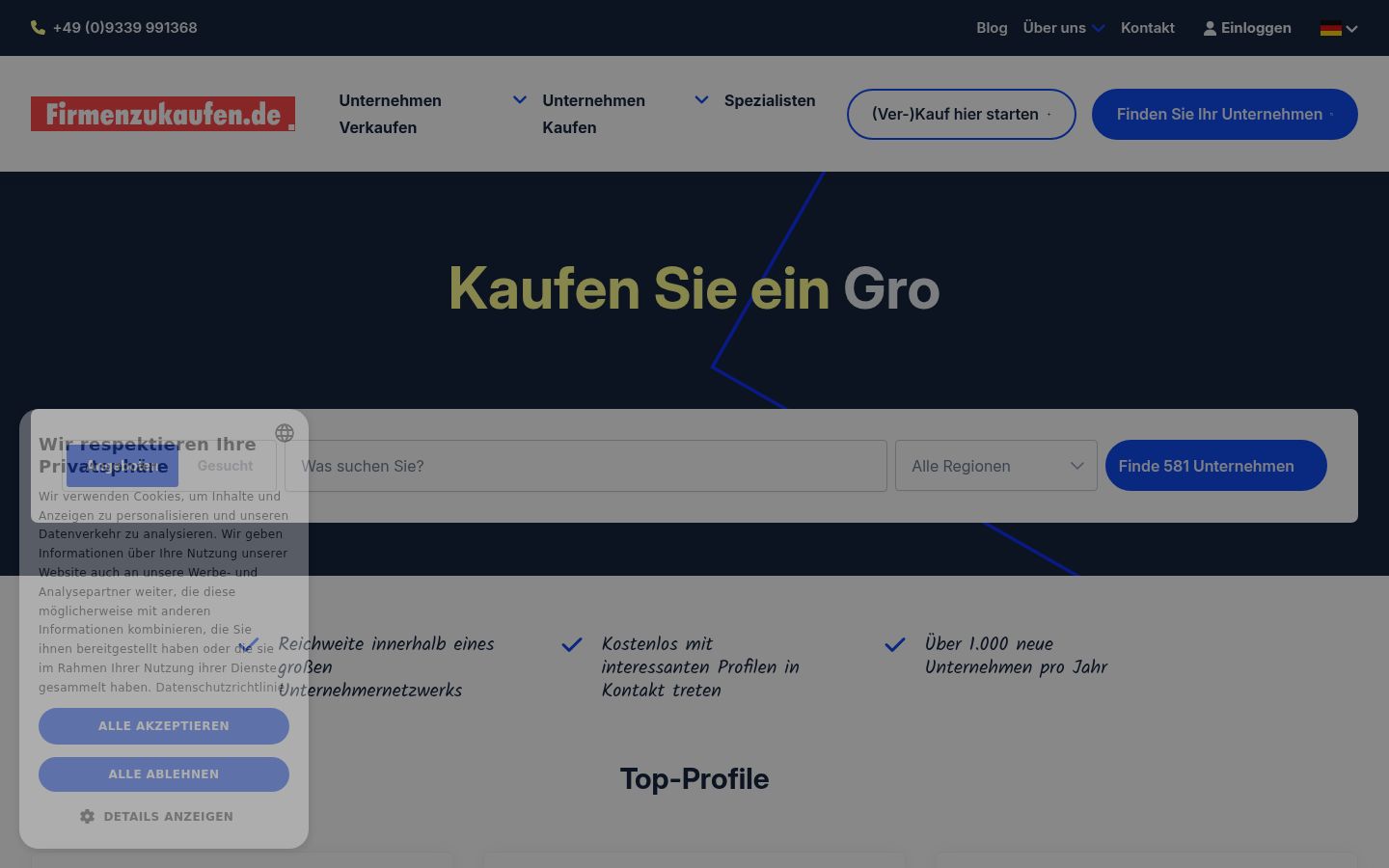Screenshot del banner di consenso mostrato prima di qualsiasi interazione