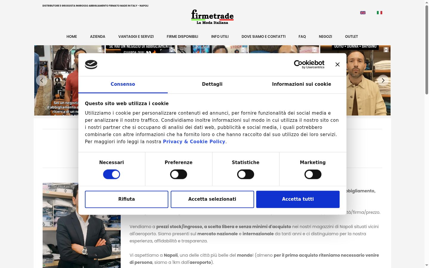 Screenshot del banner di consenso mostrato prima di qualsiasi interazione