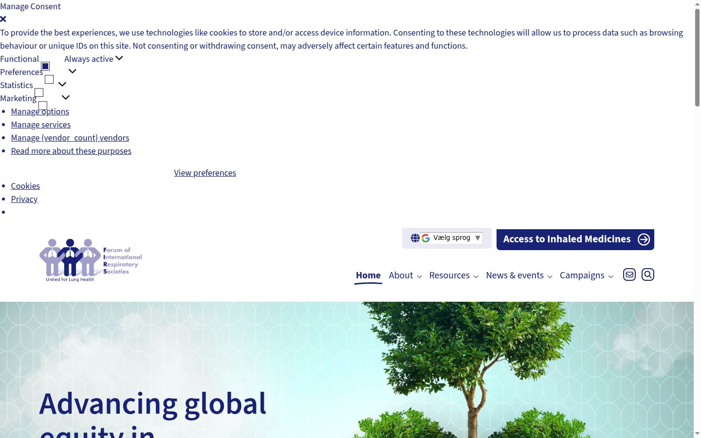 Screenshot del banner di consenso mostrato prima di qualsiasi interazione